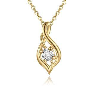 10K Gold Drop Shape Crystal Pendant Necklace-54