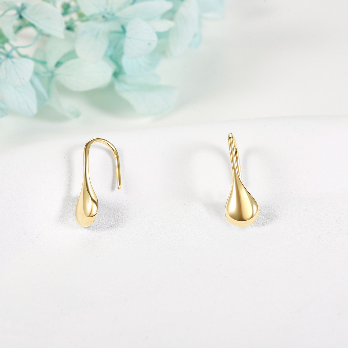 14K Gold Drop Shape Drop Earrings-3