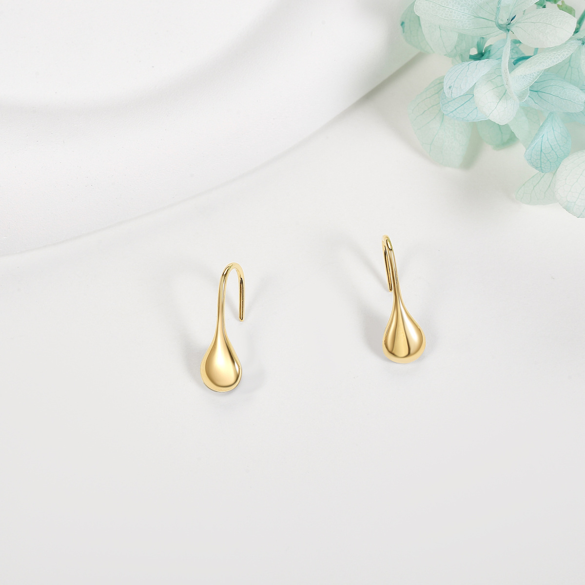 14K Gold Drop Shape Drop Earrings-4