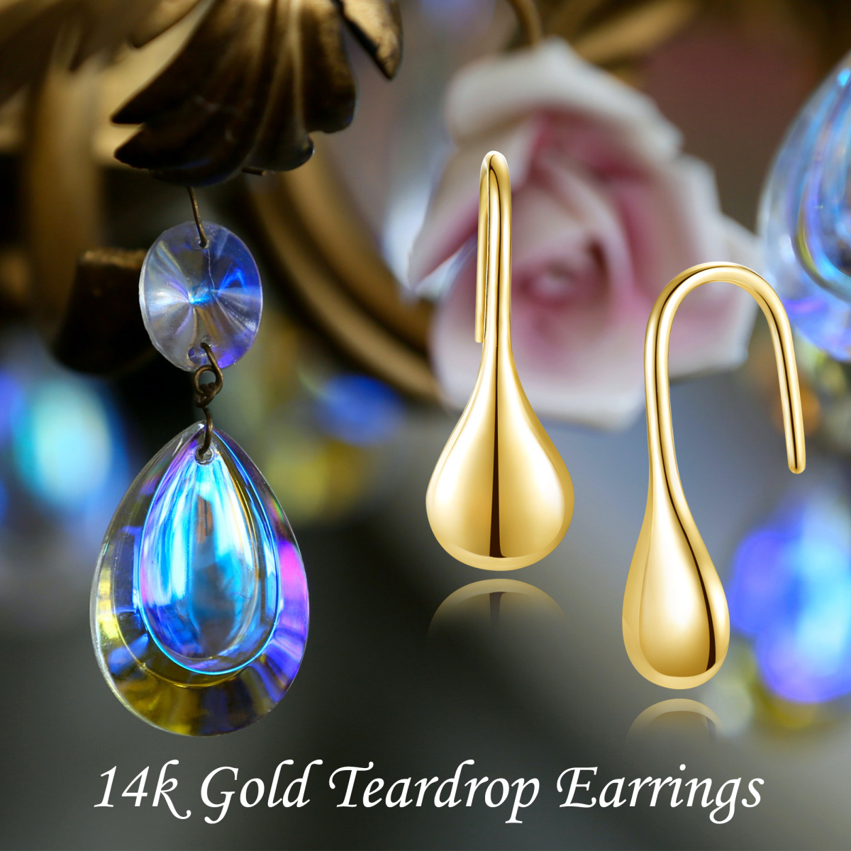 14K Gold Drop Shape Drop Earrings-6