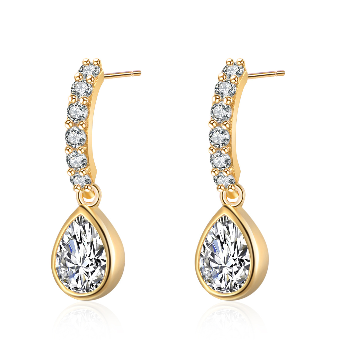 Boucles d'oreilles pendantes en forme de goutte en or 14 carats avec zircone cubique pour femmes-1