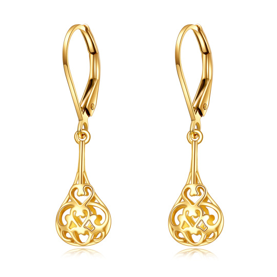 14K Gold Drop Shape & Filament Drop Earrings