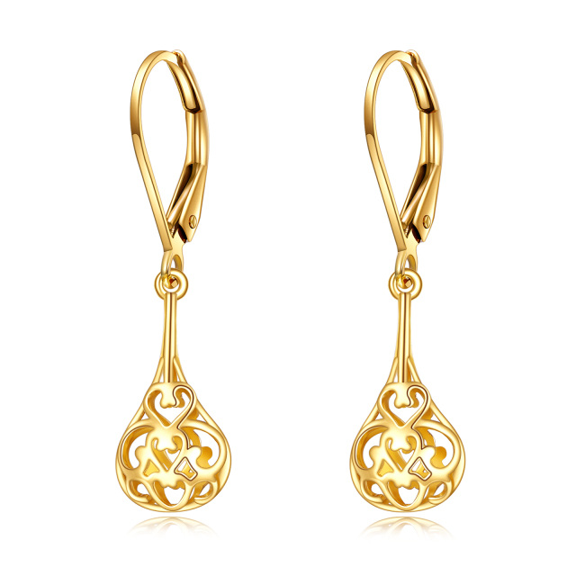 14K Gold Drop Shape & Filament Drop Earrings-2