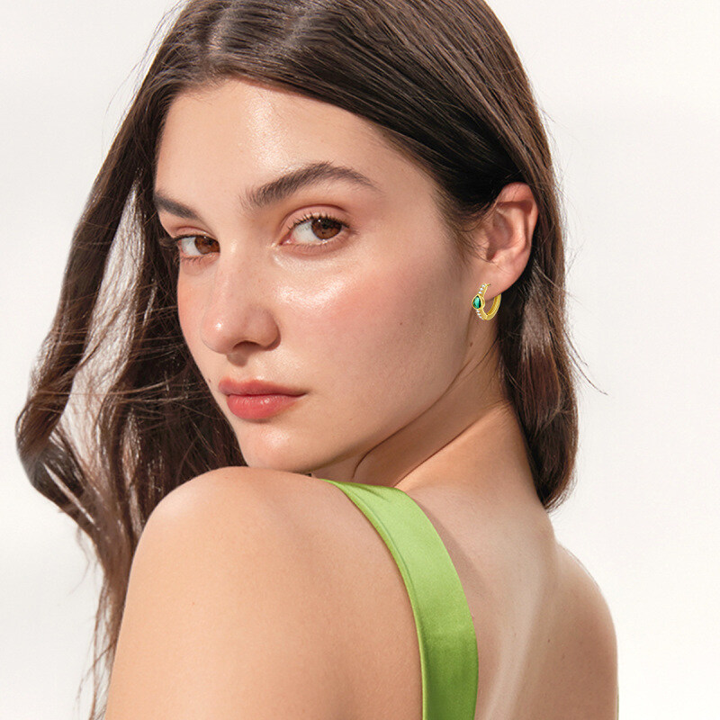 أقراط دائرية من الذهب عيار 10 قيراط مرصعة بالزركونيا المكعبة على شكل قطرة-2