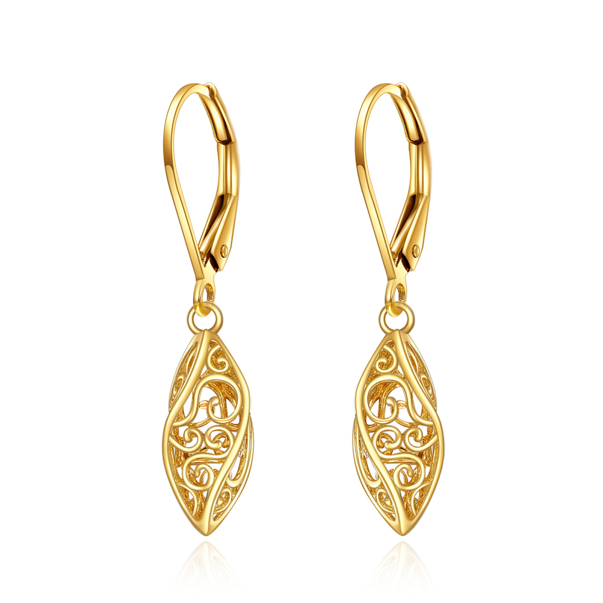 10K Gold Drop Shape Lever-back Earrings-1