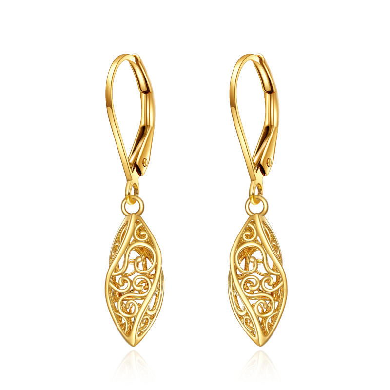 10K Gold Drop Shape Lever-back Earrings-15