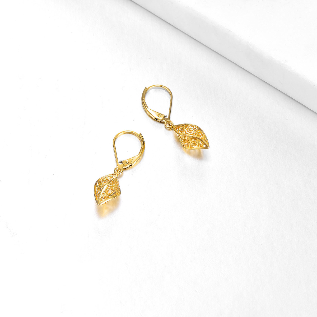 14K Gold Drop Shape Lever-back Earrings-4