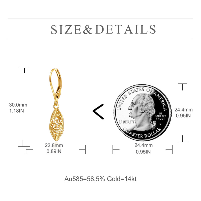 Pendientes de oro de 14 quilates con forma de gota y cierre de palanca-5