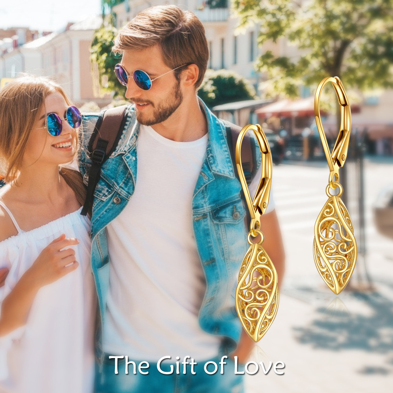 Pendientes de oro de 14 quilates con forma de gota y cierre de palanca-6