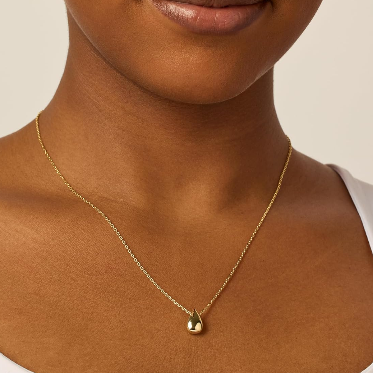 14K Gold Drop Shape Pendant Necklace-3
