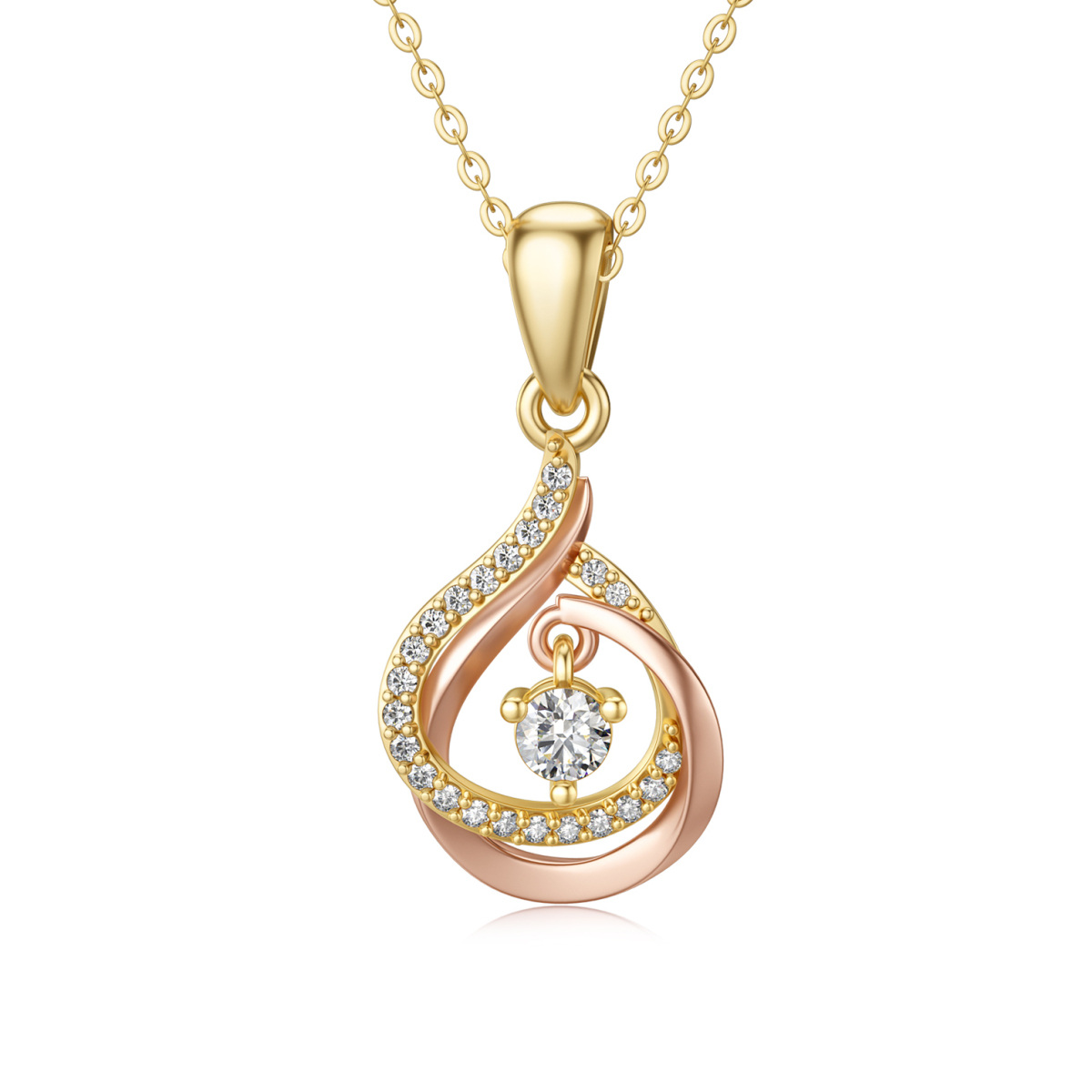 10K Gold Cubic Zirconia Drop Shape Pendant Necklace-1