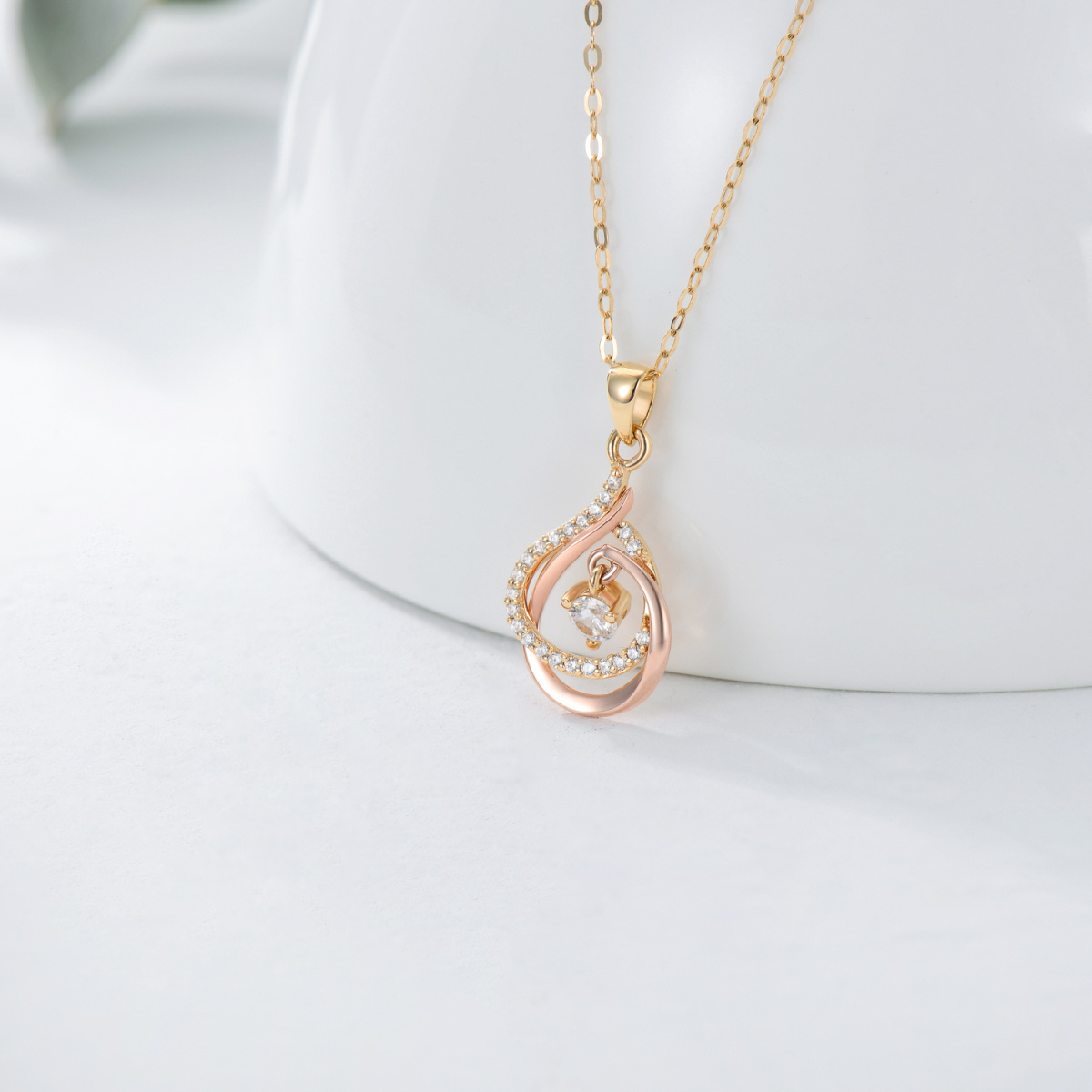 10K Gold Cubic Zirconia Drop Shape Pendant Necklace-3