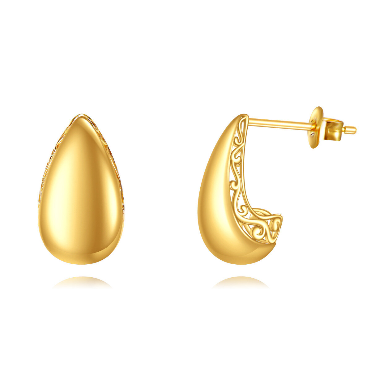 10K Gold Drop Shape Stud Earrings-1