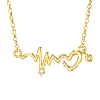 10K Gold Cubic Zirconia Electrocardiogram Pendant Necklace-37