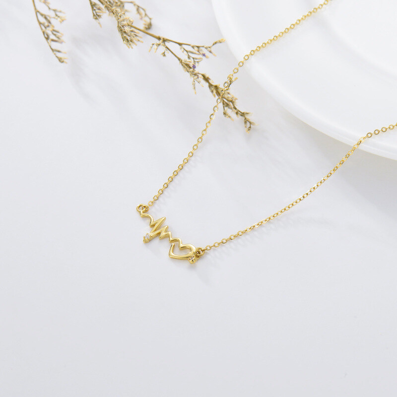 Colar com Pendente de Eletrocardiograma em Ouro 14K com Zircónia Cúbica-3