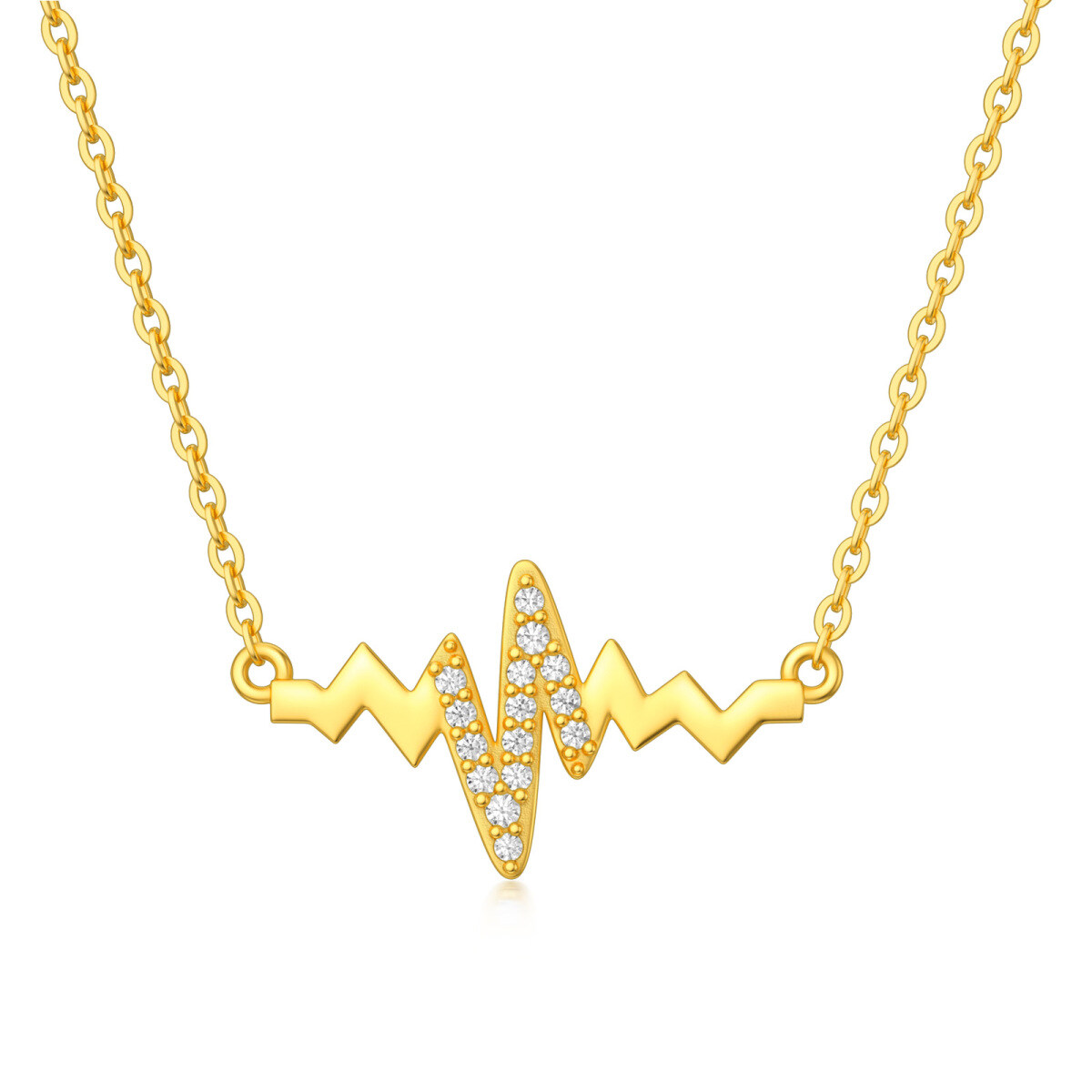 10K Gold Cubic Zirconia Electrocardiogram Pendant Necklace-1