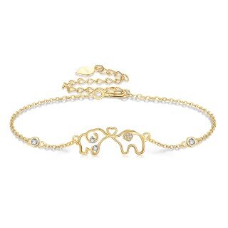 14K Gold Cubic Zirconia Elephant Bracelet for Women-1