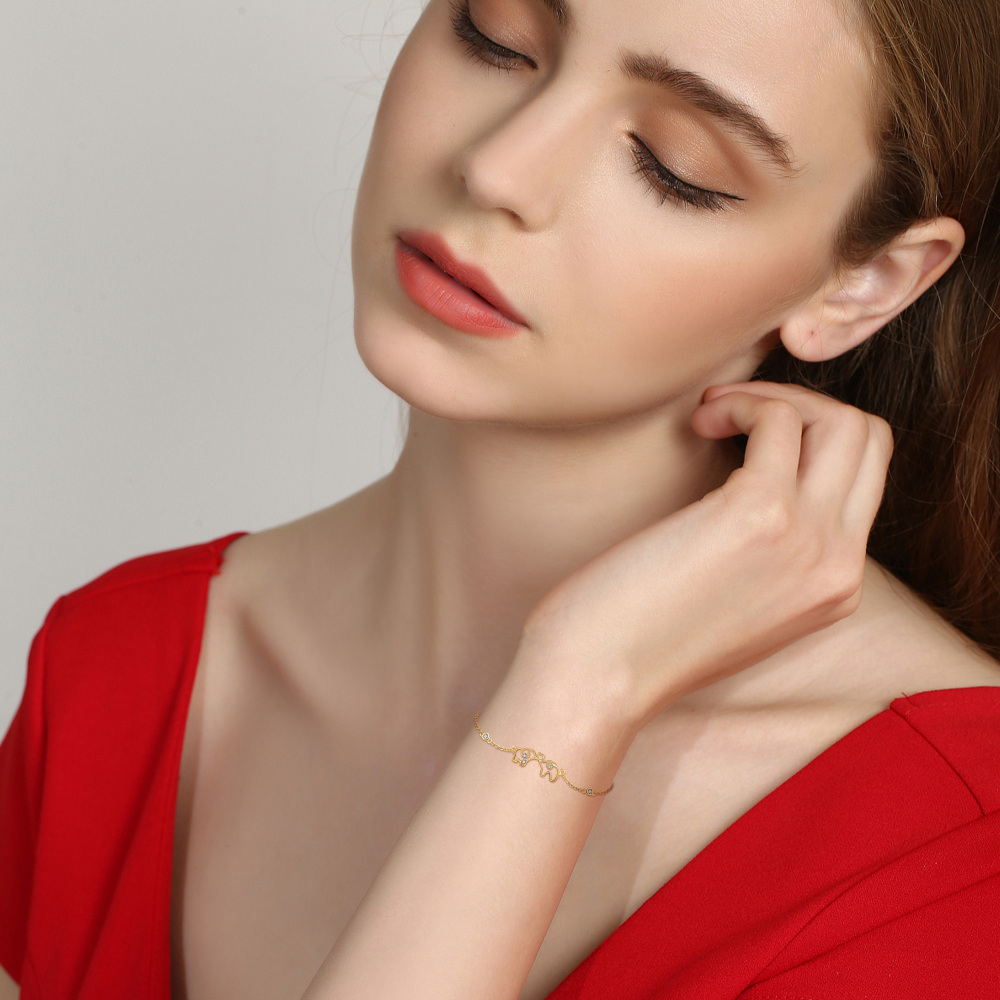 10K Gold Cubic Zirconia Elephant Bracelet for Women-2