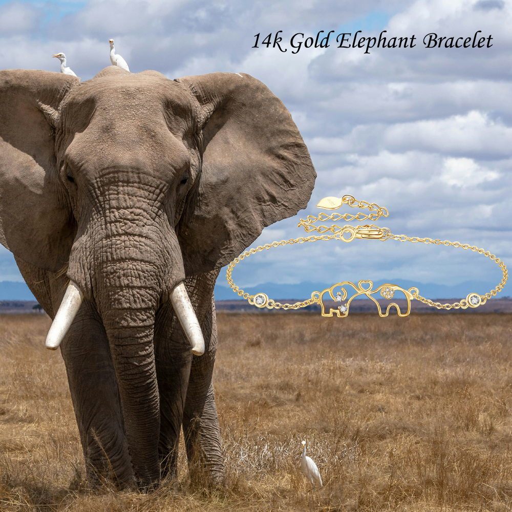 10K Gold Cubic Zirconia Elephant Bracelet for Women-3