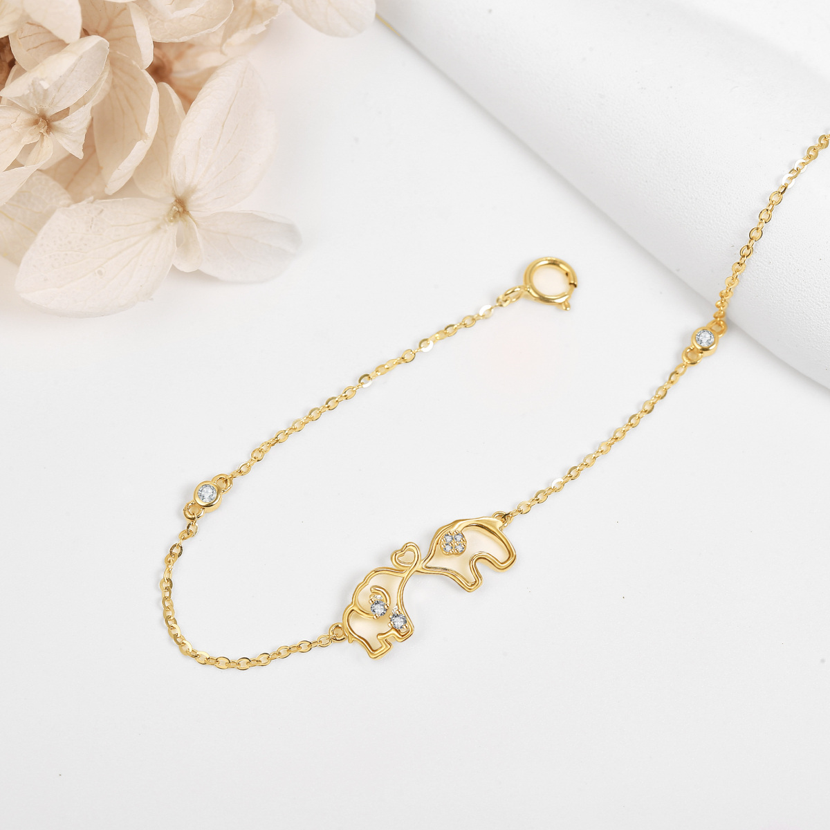 14K Gold Cubic Zirconia Elephant Bracelet for Women-4