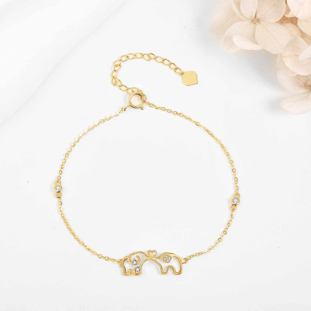 14K Gold Cubic Zirconia Elephant Bracelet for Women-5