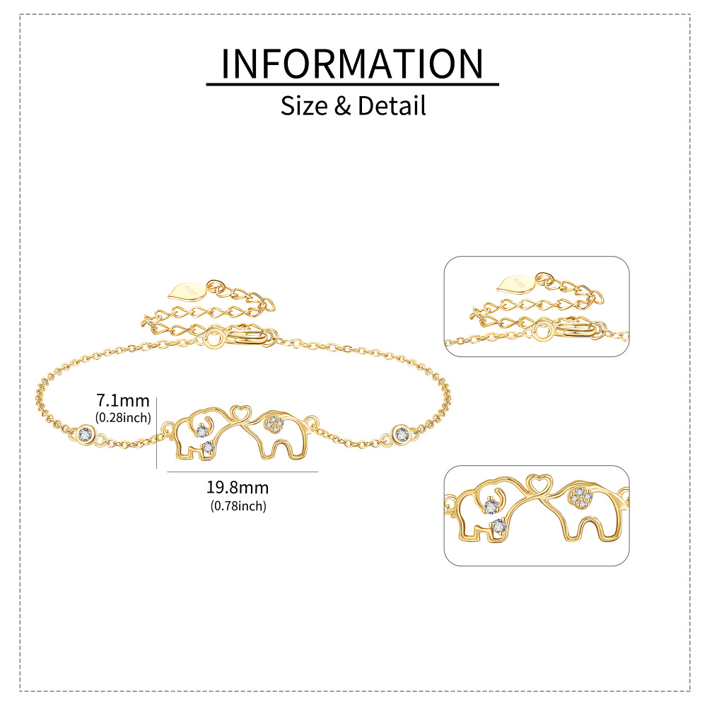 10K Gold Cubic Zirconia Elephant Bracelet for Women-6