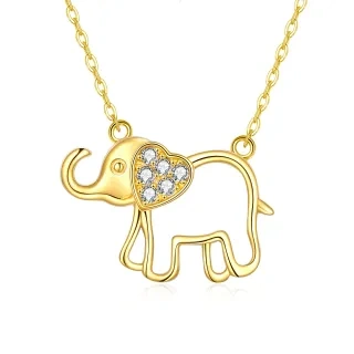 14K Gold Cubic Zirconia Elephant & Heart Pendant Necklace-4