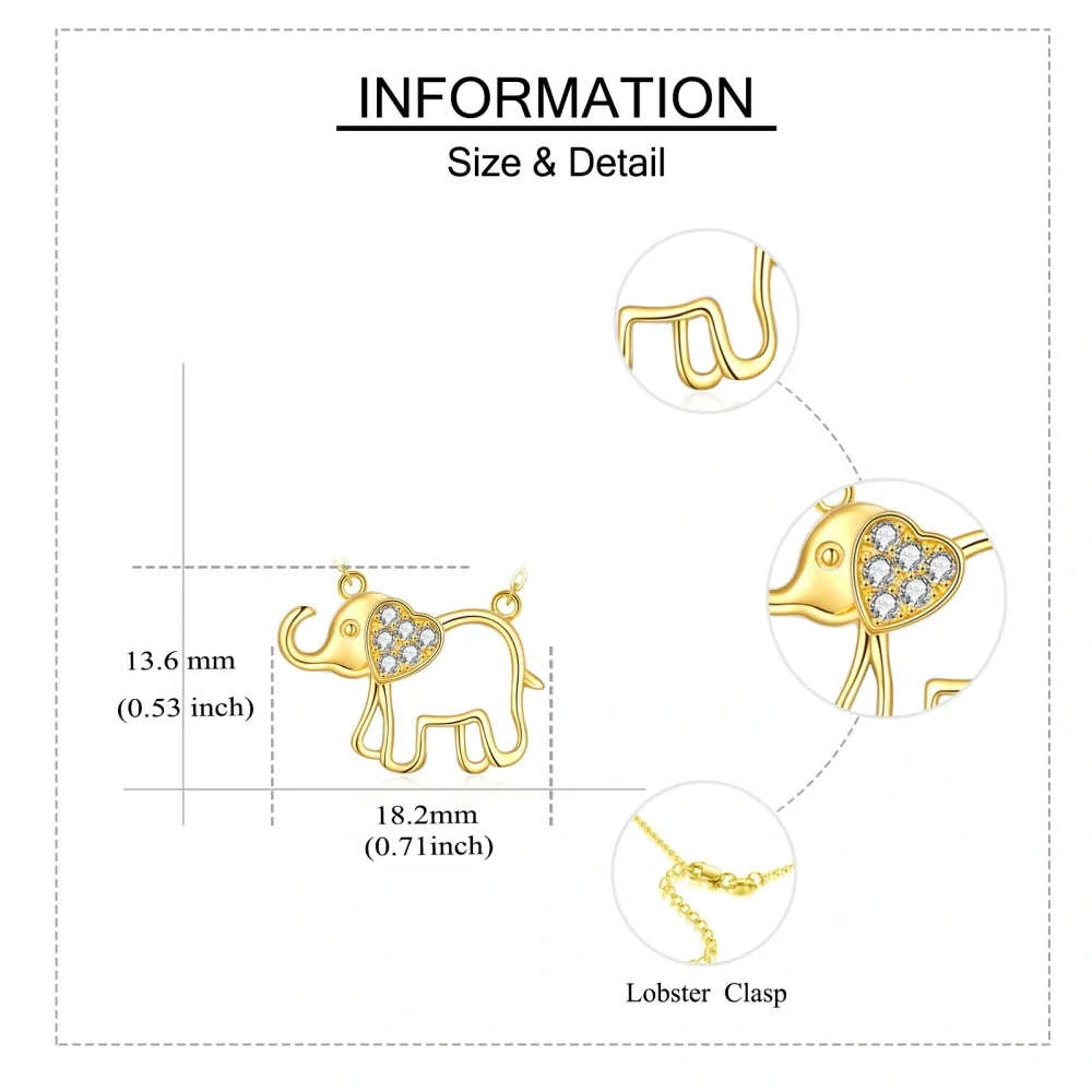 10K Gold Cubic Zirconia Elephant & Heart Pendant Necklace-5