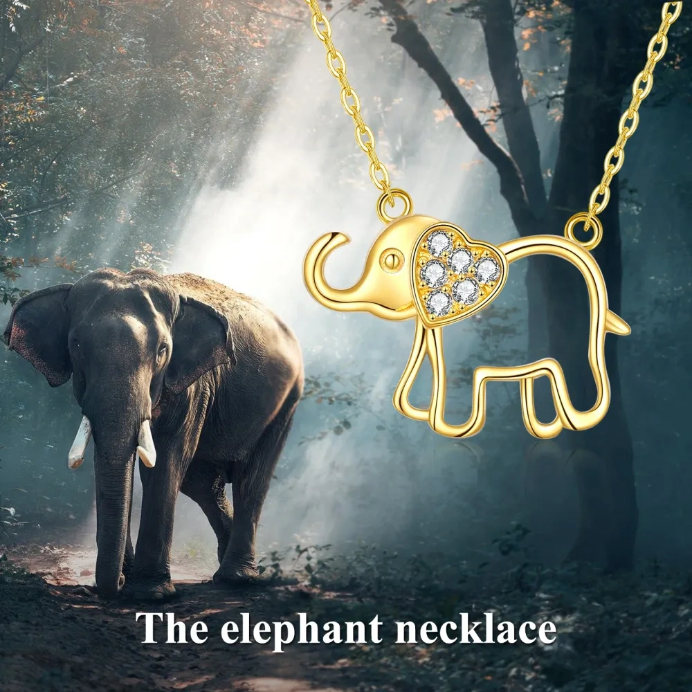 10K Gold Cubic Zirconia Elephant & Heart Pendant Necklace-6