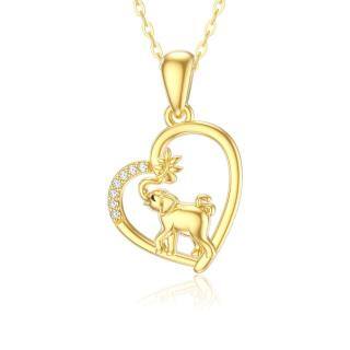 10K Gold Cubic Zirconia Elephant & Heart Pendant Necklace-48