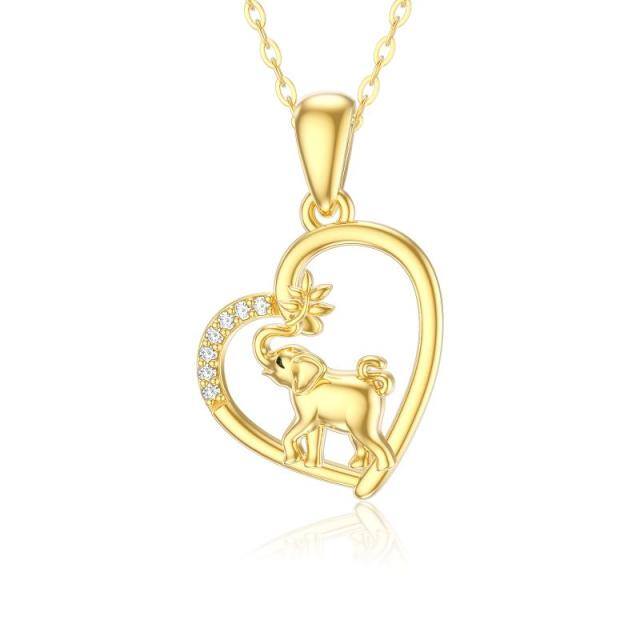 14K Gold Cubic Zirconia Elephant & Heart Pendant Necklace-5