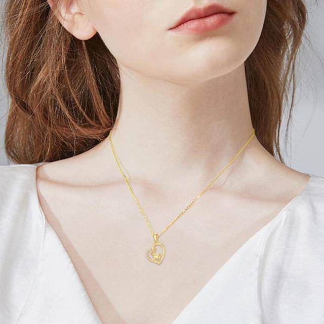 Collier pendentif éléphant et coeur en or 14K à zircon cubique-2