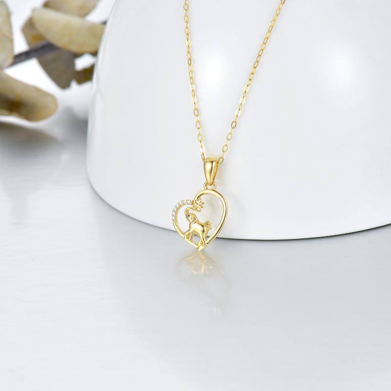 Collana con ciondolo a forma di elefante e cuore in oro 14K con zirconia cubica-3