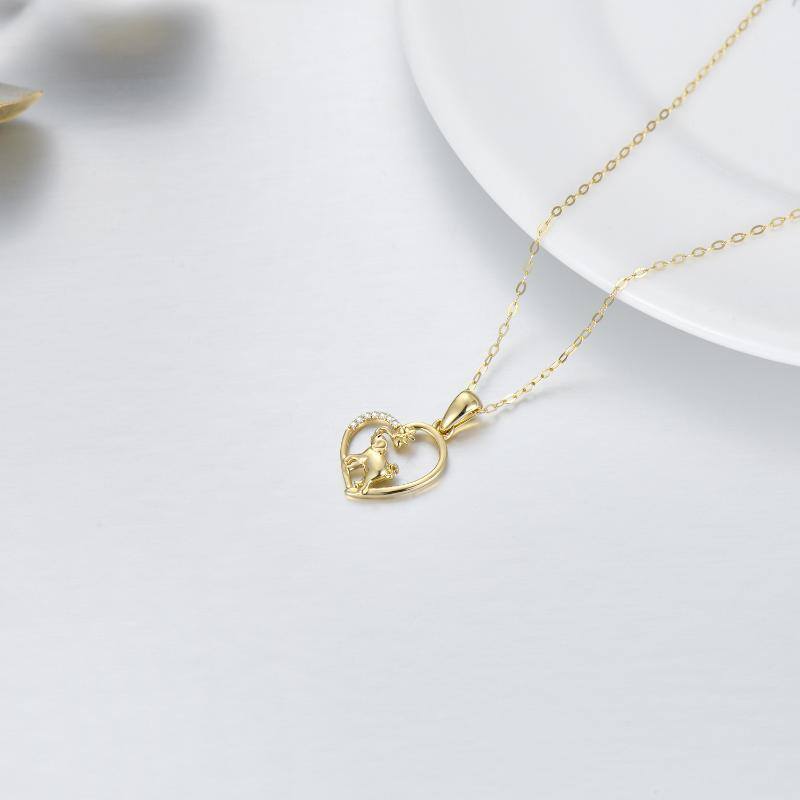10K Gold Cubic Zirconia Elephant & Heart Pendant Necklace-4
