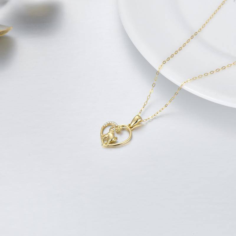 Collana con ciondolo a forma di elefante e cuore in oro 14K con zirconia cubica-4