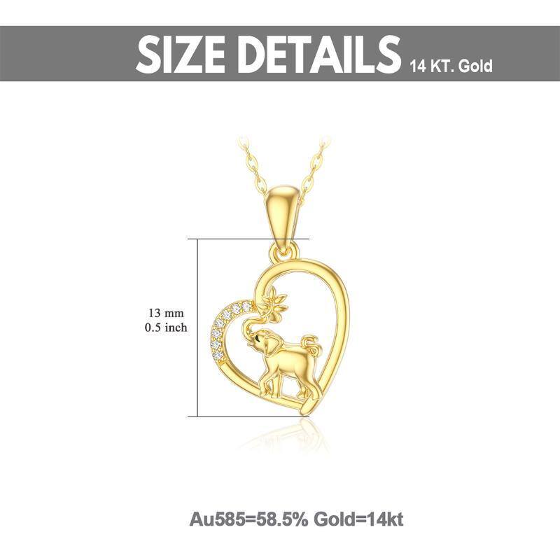 Collier pendentif éléphant et coeur en or 14K à zircon cubique-6