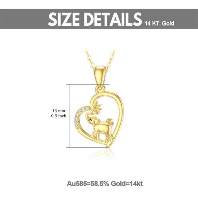 14K Gold Cubic Zirconia Elephant & Heart Pendant Necklace-6