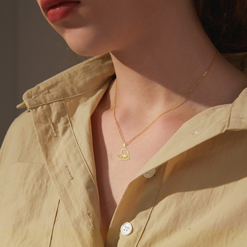 10K White Gold Cubic Zirconia Elephant & Heart Pendant Necklace-2