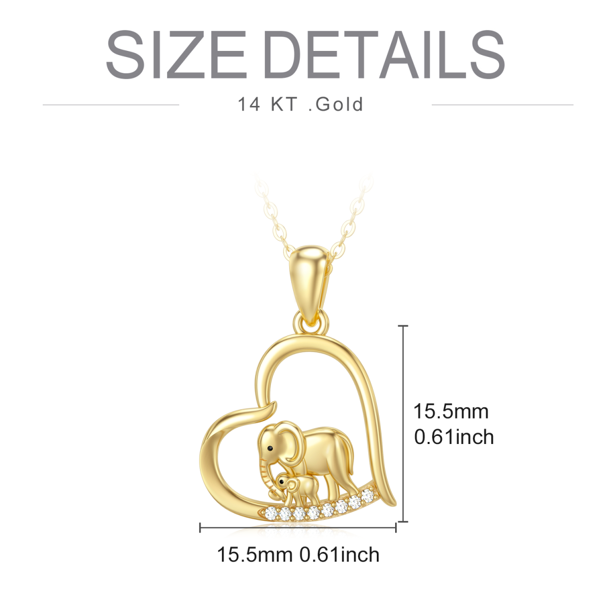 10K Gold Cubic Zirconia Elephant Mom & Baby Heart Pendant Necklace-6