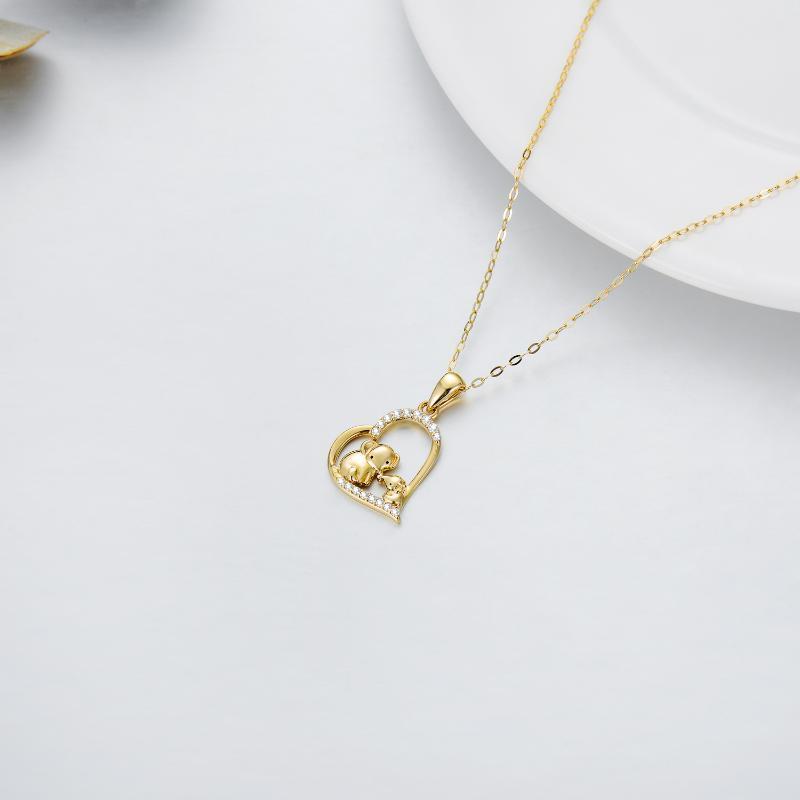 10K Gold Cubic Zirkonia Elefant & Eltern & Kinder & Herz-Anhänger Halskette-4