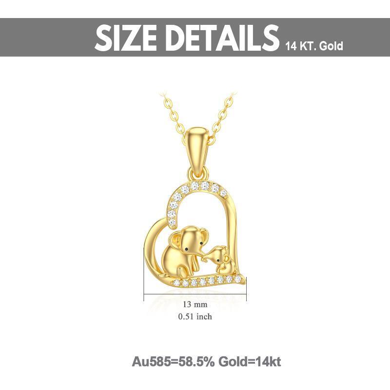 10K Gold Cubic Zirkonia Elefant & Eltern & Kinder & Herz-Anhänger Halskette-6