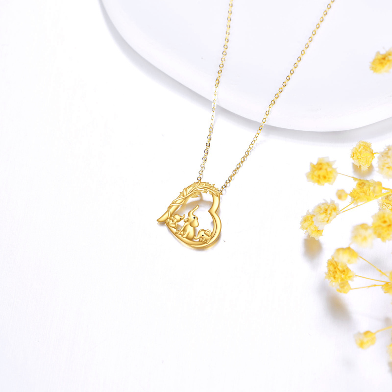 Collier pendentif éléphant et parents & enfants en or 14K avec zircons cubiques-3