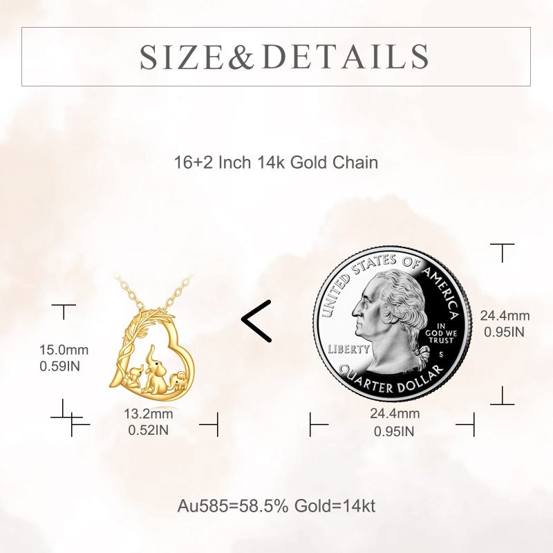 Collier pendentif éléphant et parents & enfants en or 14K avec zircons cubiques-4