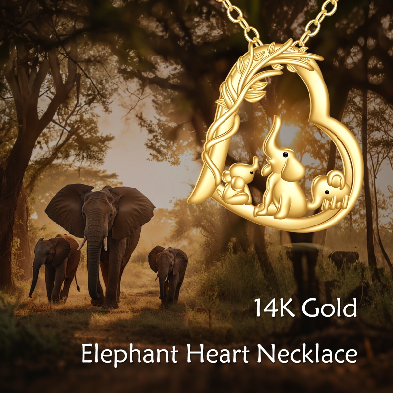 Collier pendentif éléphant et parents & enfants en or 14K avec zircons cubiques-5