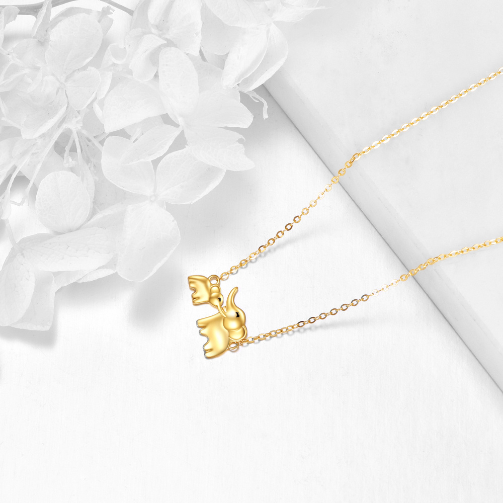 10K Solid Gold Elephant Mother & Daughter Necklace Jewelry Gift For Her-4