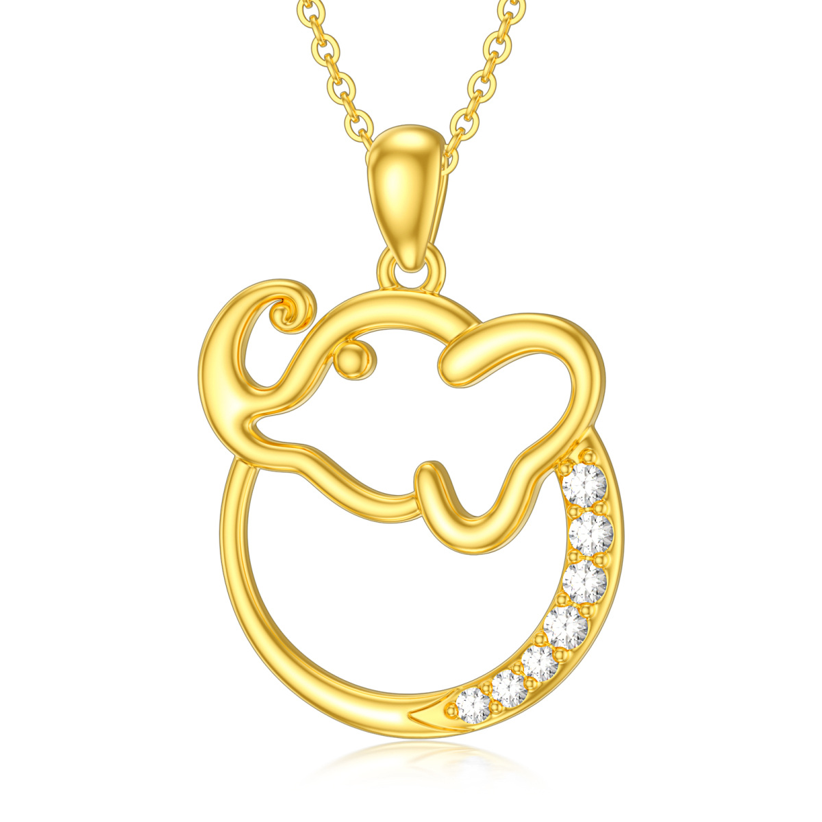 14K Gold Cubic Zirconia Elephant Pendant Necklace-1