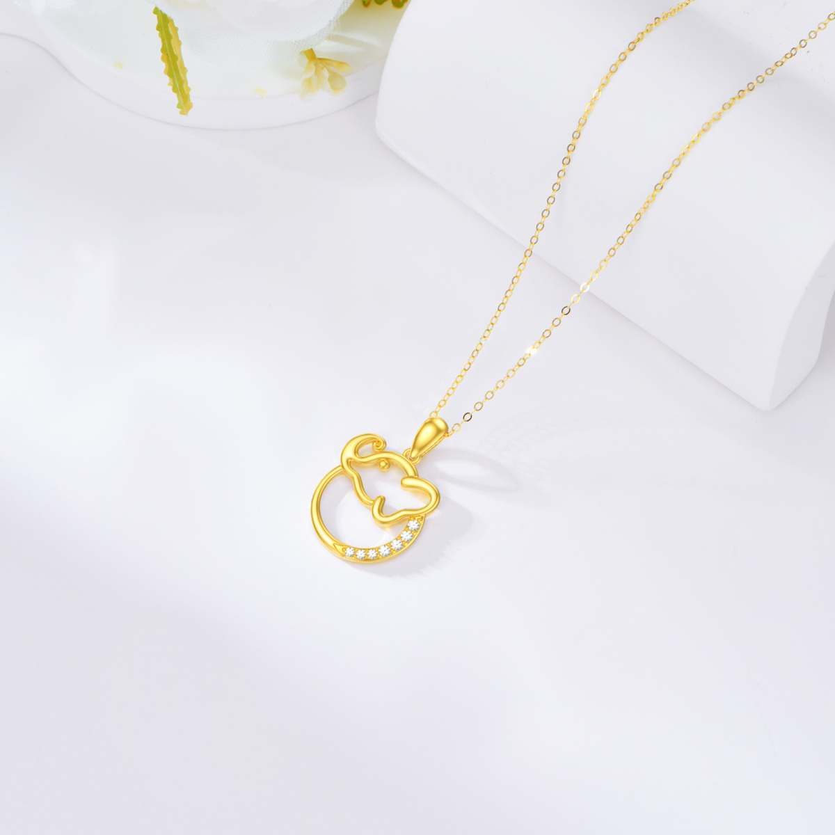 Collana con ciondolo a forma di elefante in zirconia cubica in oro 14K-3