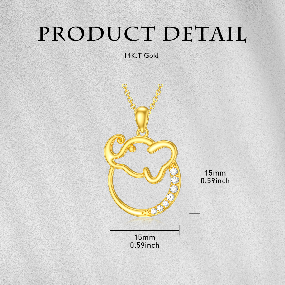 Collana con ciondolo a forma di elefante in zirconia cubica in oro 14K-5