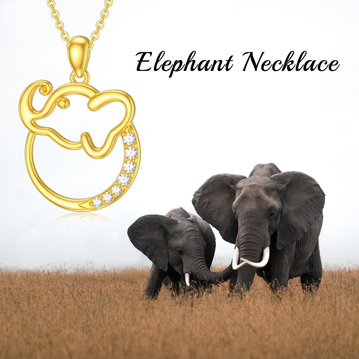 14K Gold Cubic Zirconia Elephant Pendant Necklace-6