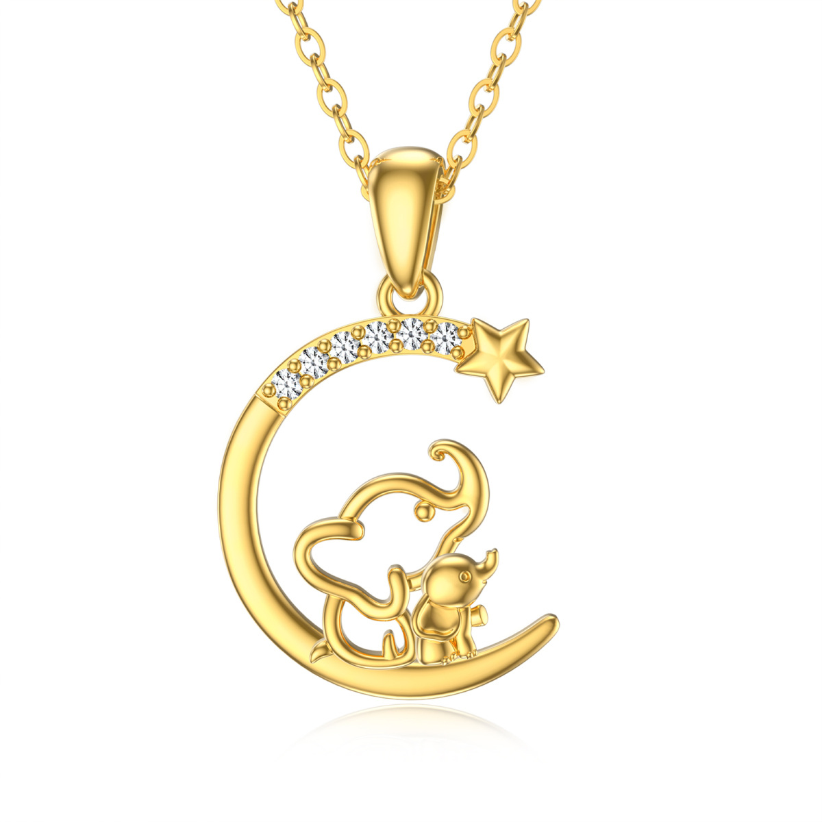 14K Gold Cubic Zirconia Elephant Pendant Necklace-1